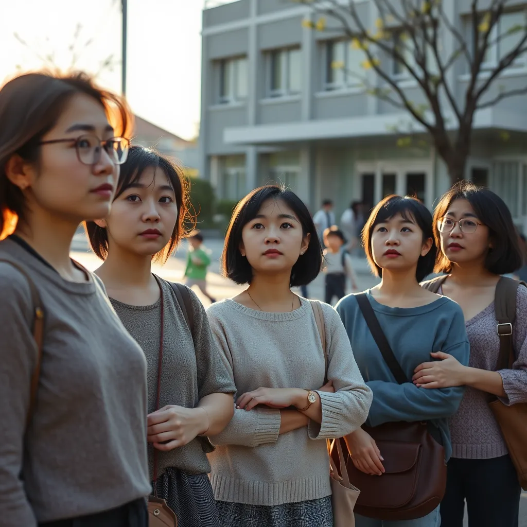 교문에서 아이들을 기다리는 엄마의 모습